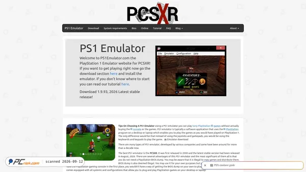Screenshot di ps1emulator.com