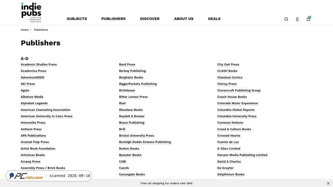 Captura de ecrã de publisher.indiepubs.com