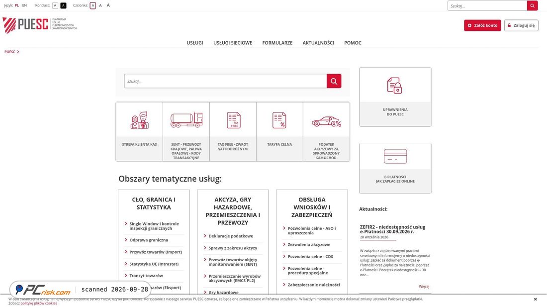 Captura de ecrã de puesc.gov.pl