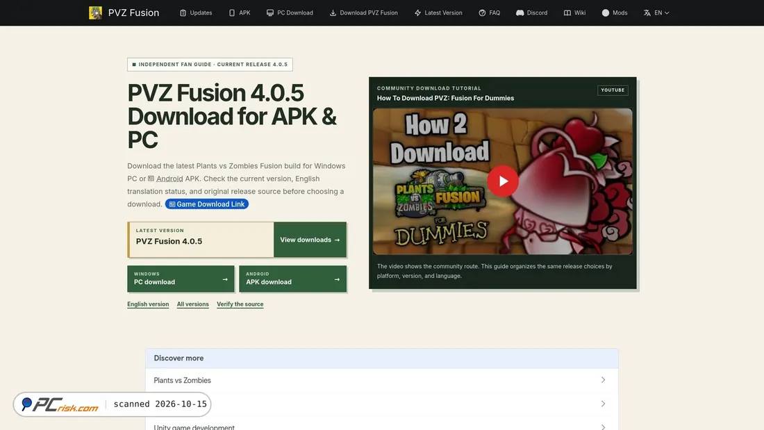Captura de ecrã de pvzfusion.io