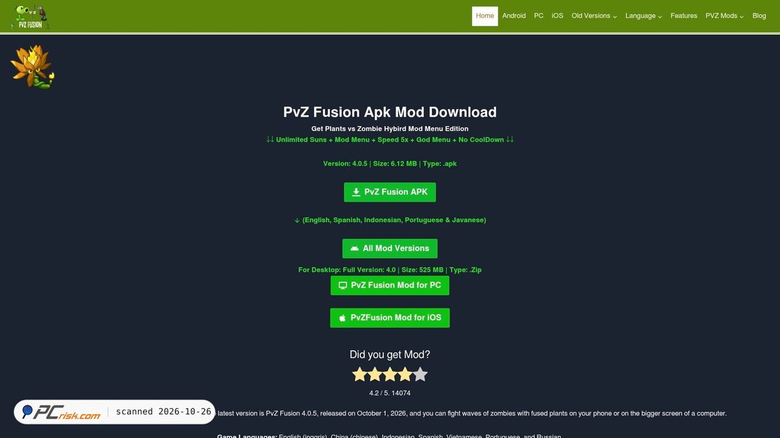Screenshot of pvzfusion.net