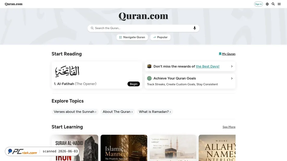 Screenshot of quran.com