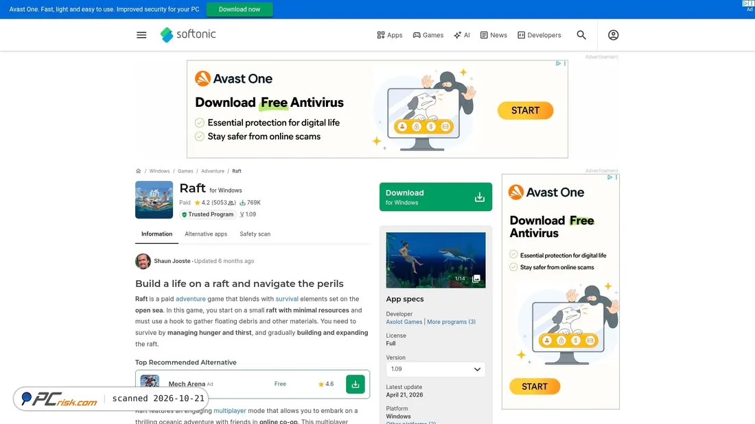 Screenshot of raft.en.softonic.com
