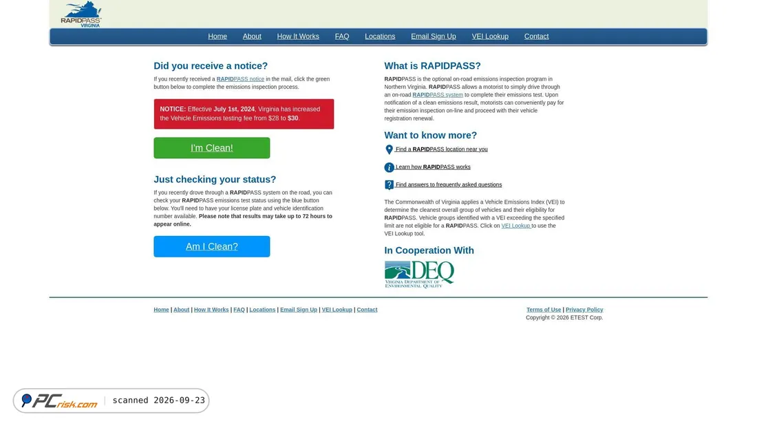 Captura de ecrã de rapidpassvirginia.com