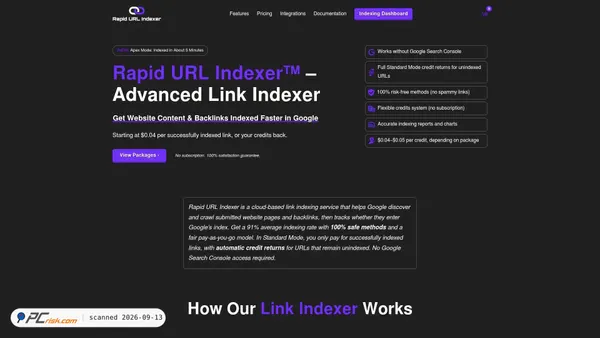 rapidurlindexer.com Screenshot