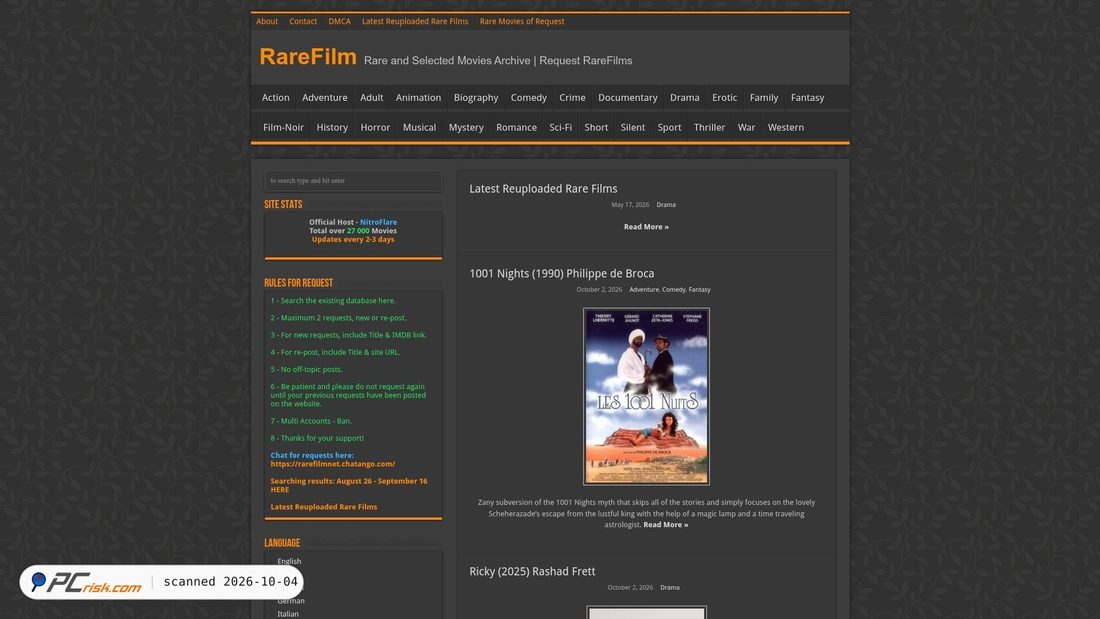 Captura de ecrã de rarefilm.net