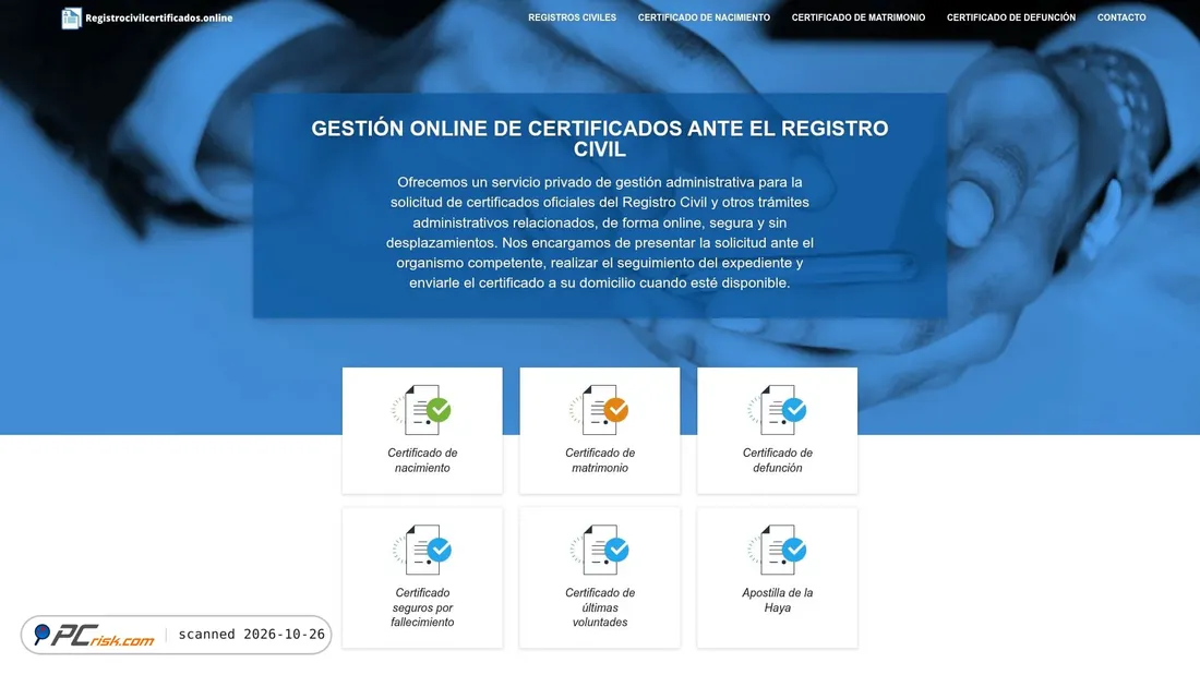 Screenshot of registrocivilcertificados.online