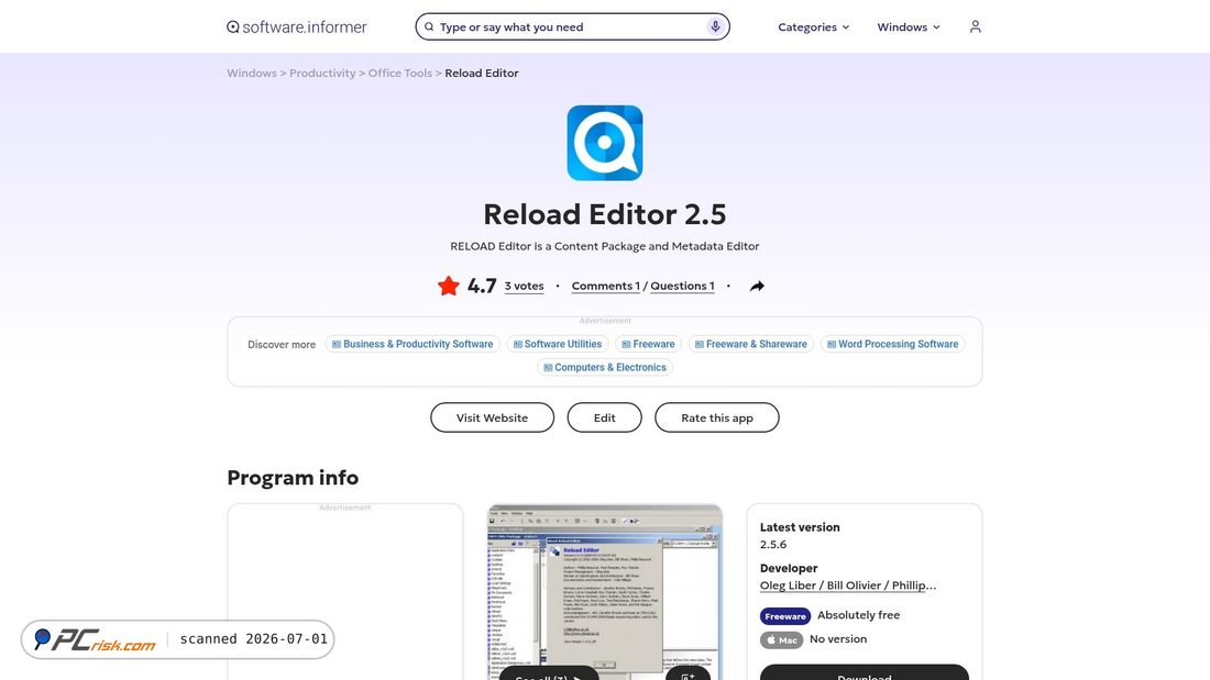 Screenshot of reload-editor.software.informer.com
