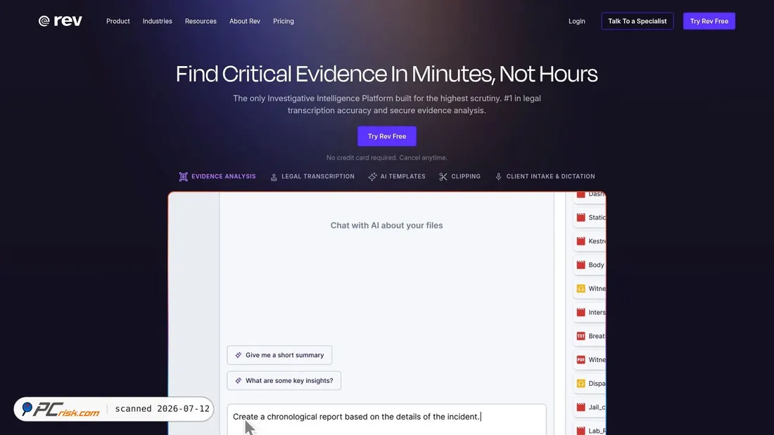 Screenshot of rev.com