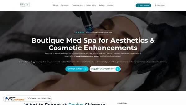 reviveskincareclinic.com screenshot