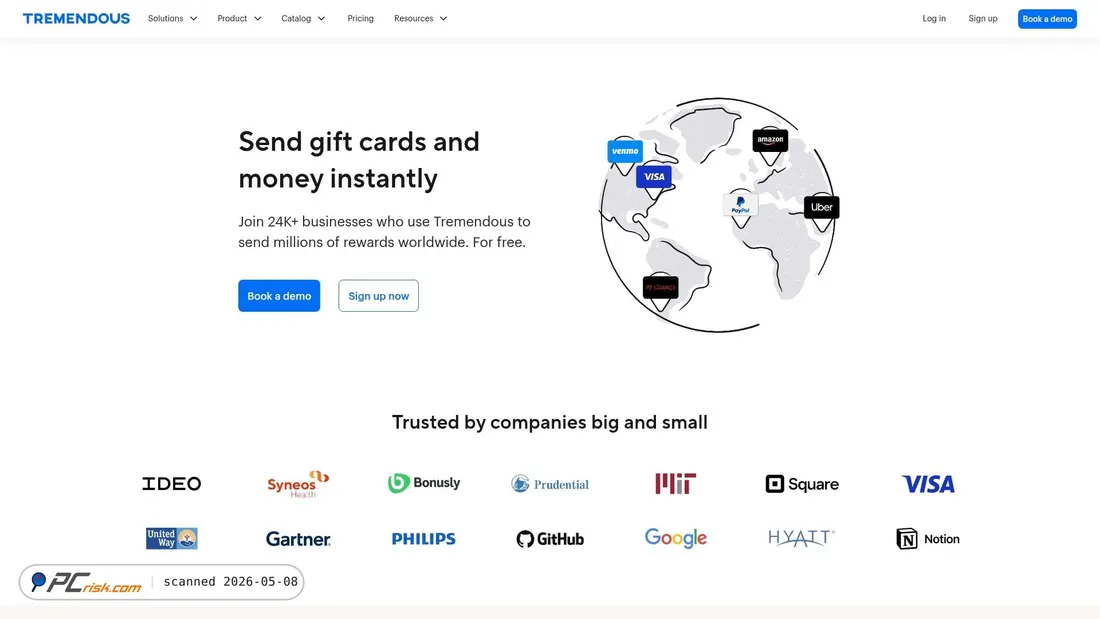 Screenshot von reward.tremendous.com