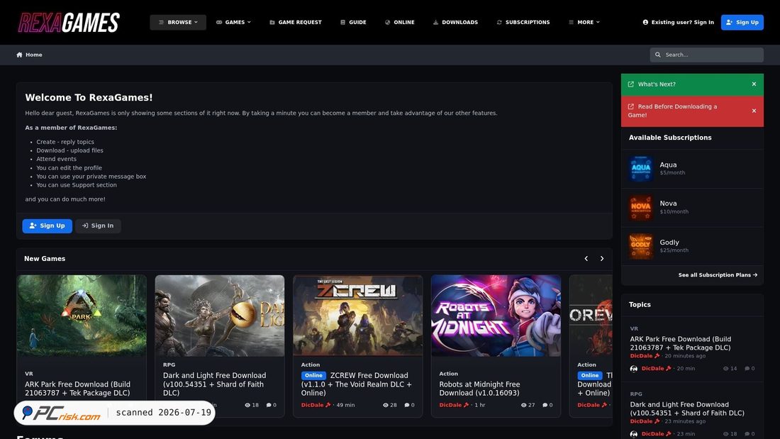 Screenshot von rexagames.com