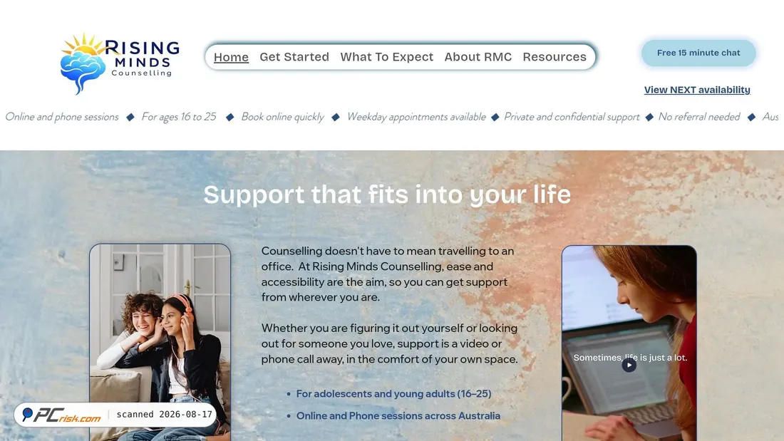 Screenshot of risingmindscounselling.com.au