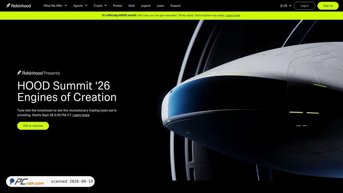 Captura de ecrã de robinhood.com