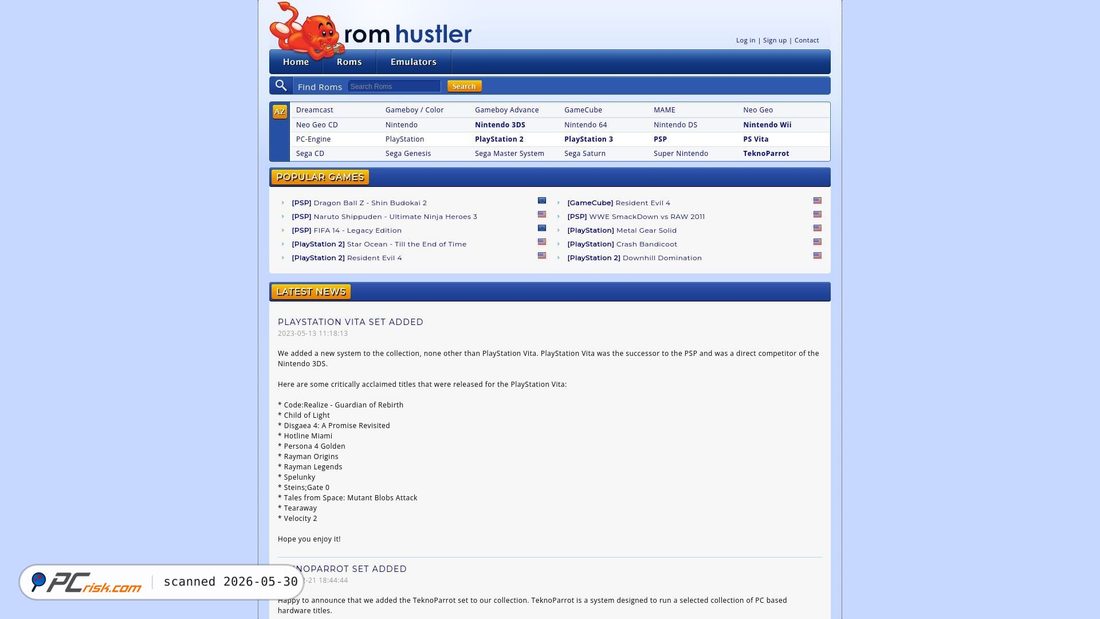 Screenshot von romhustler.org