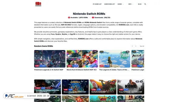 Captura de ecrã de romsns.com