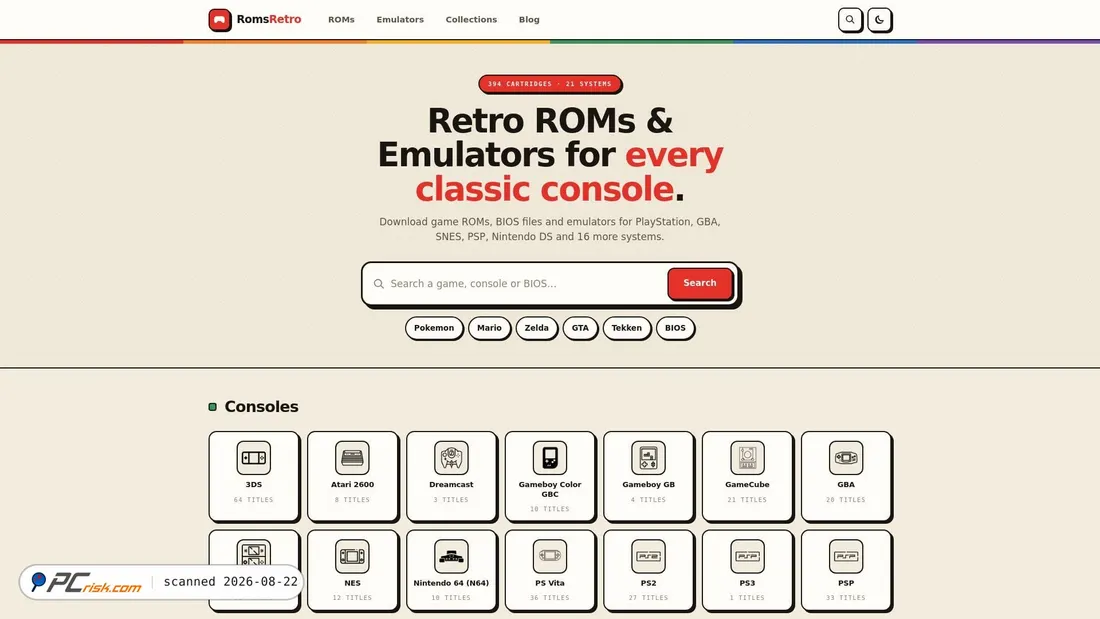 Screenshot of romsretro.com