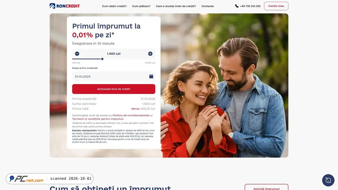 Captura de ecrã de roncredit.ro