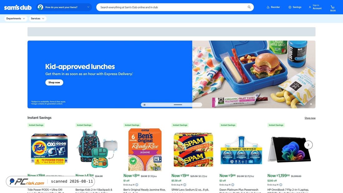 Captura de ecrã de samsclub.com