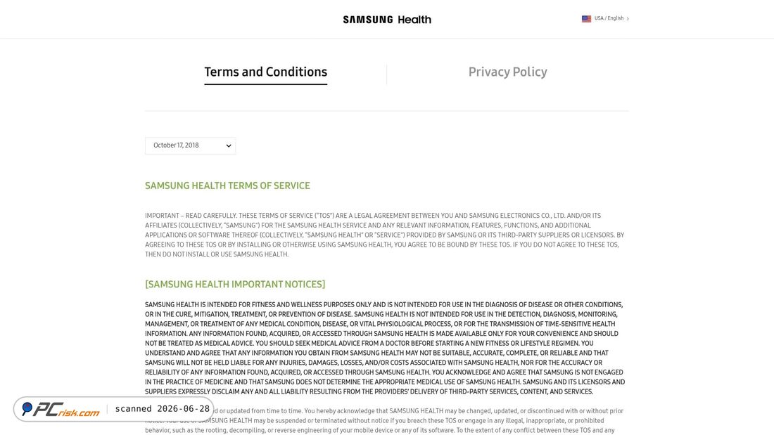 Screenshot of samsunghealth.com
