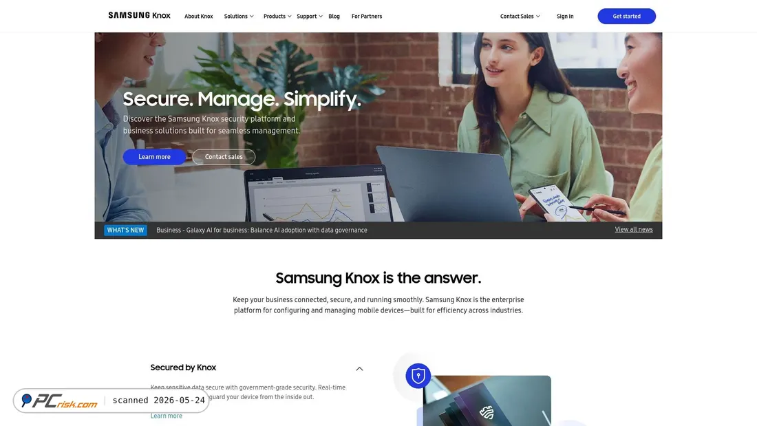 Screenshot of samsungknox.com