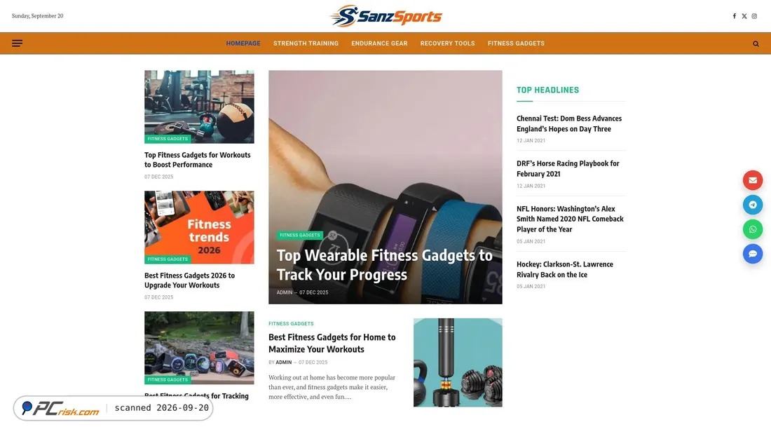 Screenshot of sanzsports.com