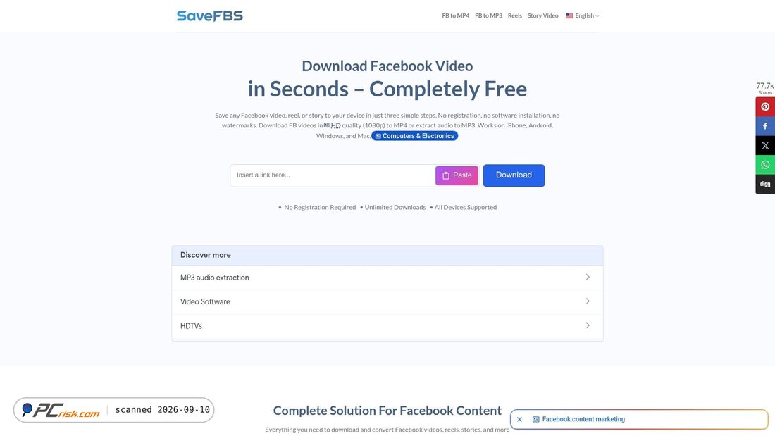 Screenshot von savefbs.com