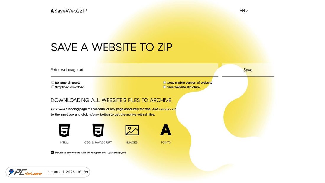 Captura de ecrã de saveweb2zip.com