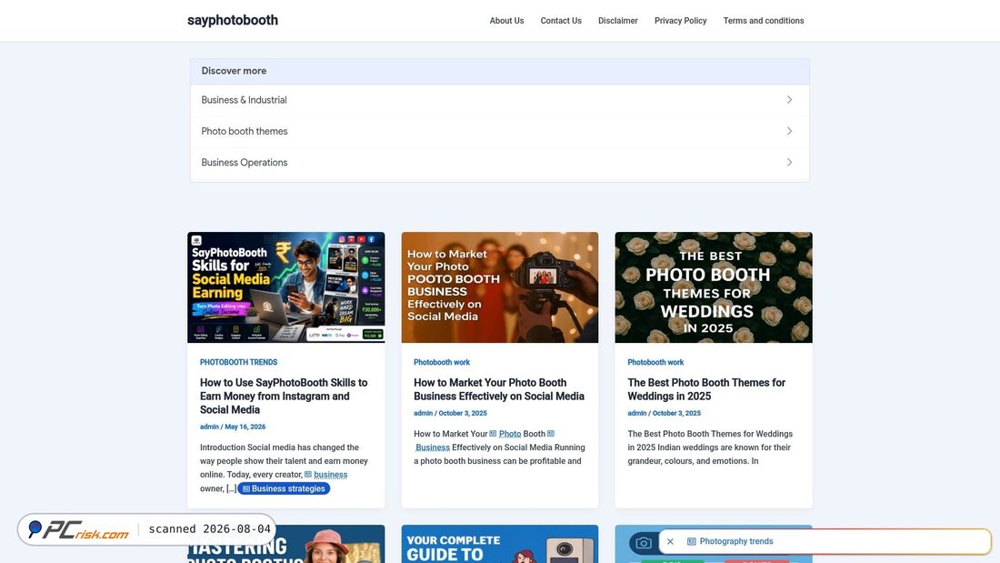 Screenshot of sayphotobooth.com