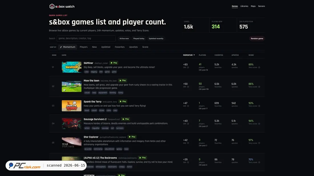 Screenshot of sbox.watch