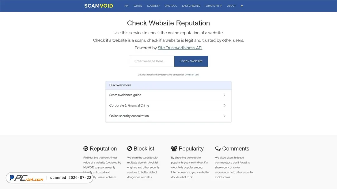 Screenshot of scamvoid.net