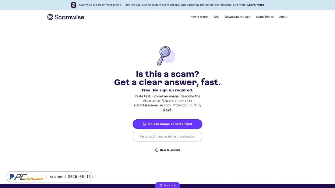 Screenshot of scamwise.com
