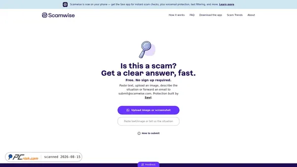 scamwise.com screenshot