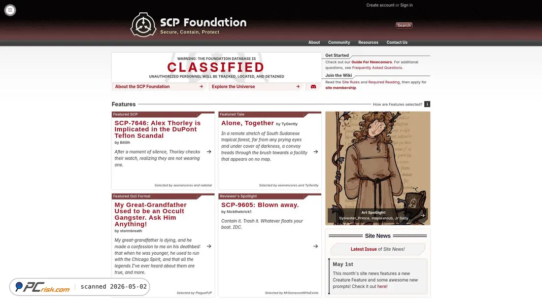 Screenshot von scp-wiki.wikidot.com