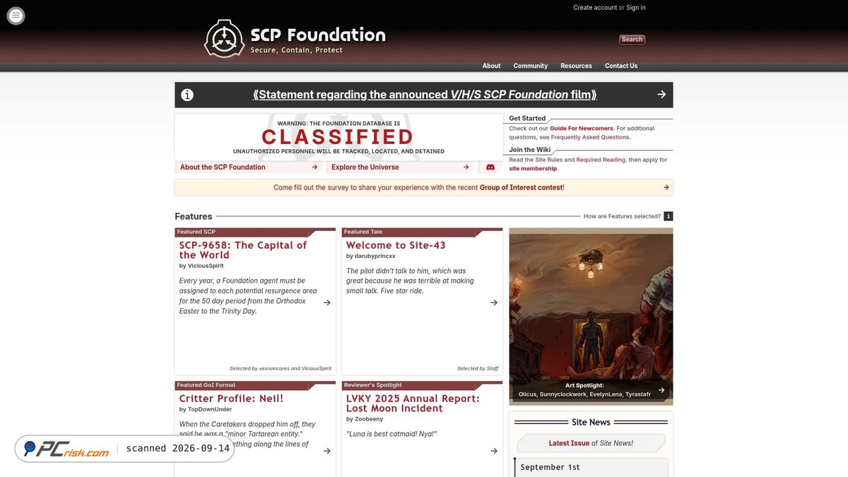 Is scp-wiki.wikidot.com Safe? Security Scan Report | PCrisk