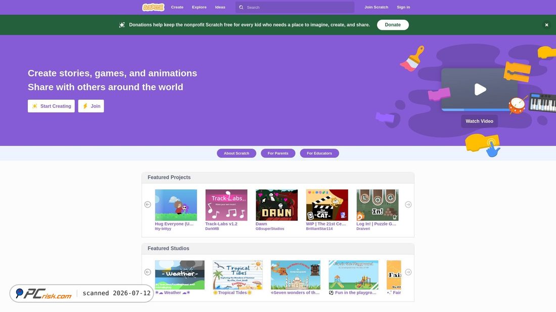 Screenshot of scratch.mit.edu