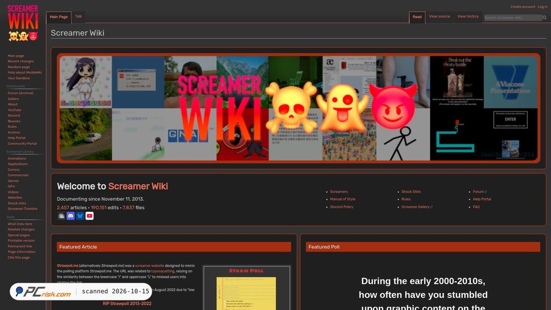 Captura de ecrã de screamer.wiki
