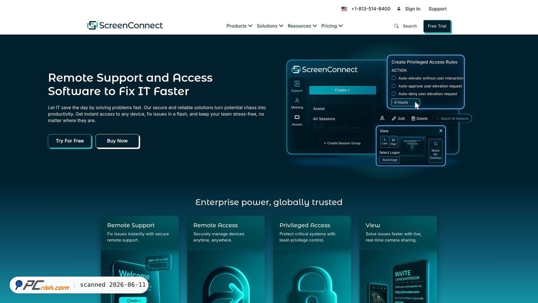 Screenshot von screenconnect.com