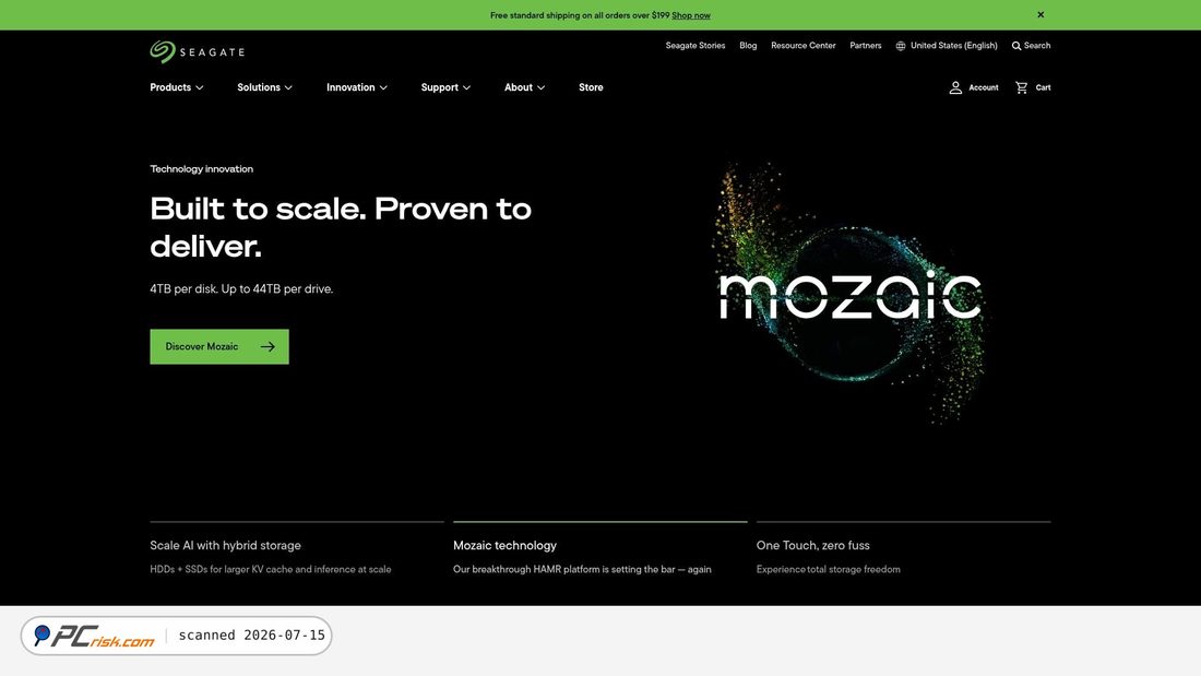 Screenshot of seagate.com