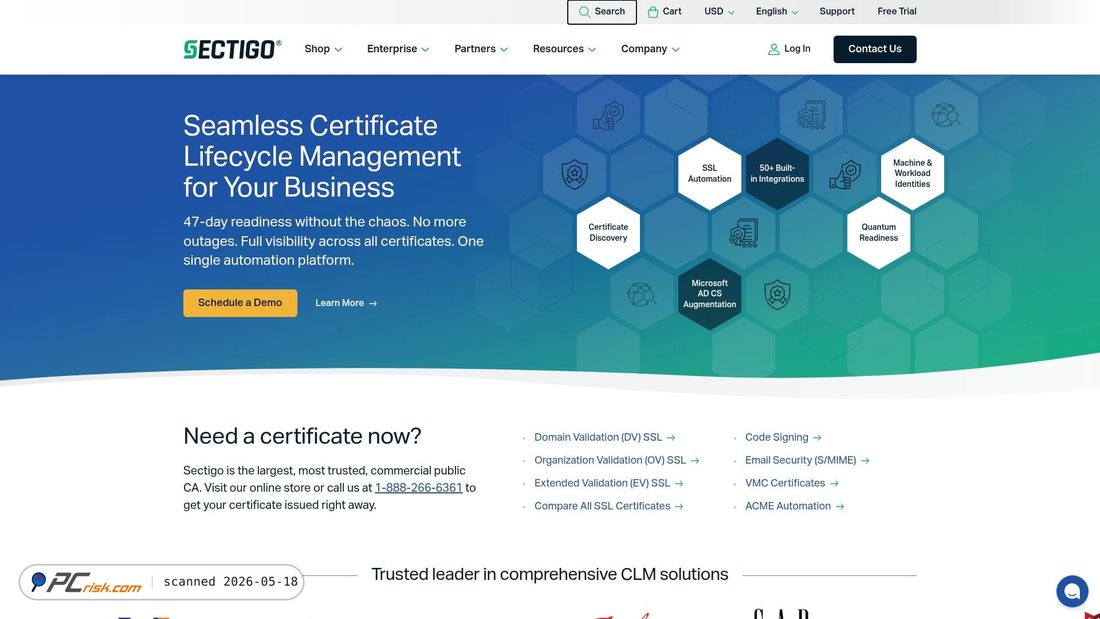 Screenshot of sectigo.com
