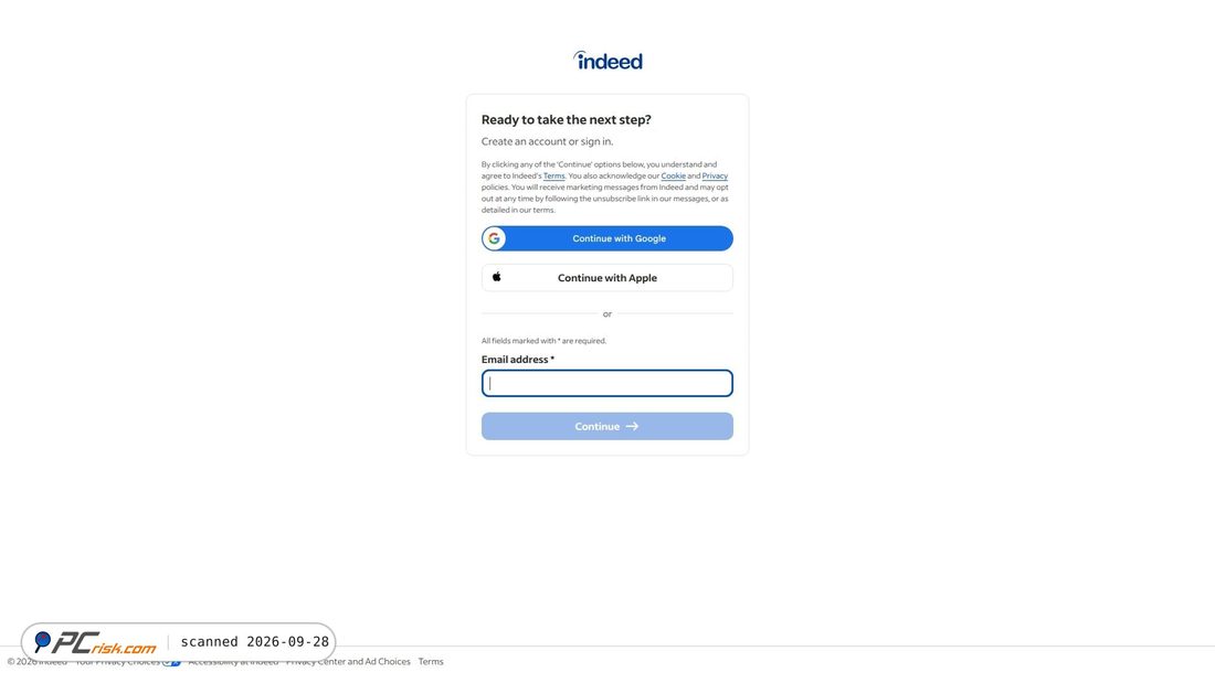 Captura de ecrã de secure.indeed.com