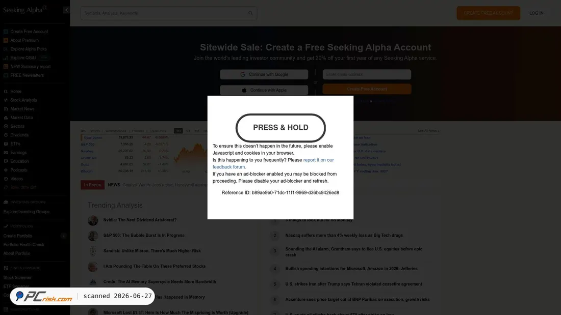 Zrzut ekranu seekingalpha.com