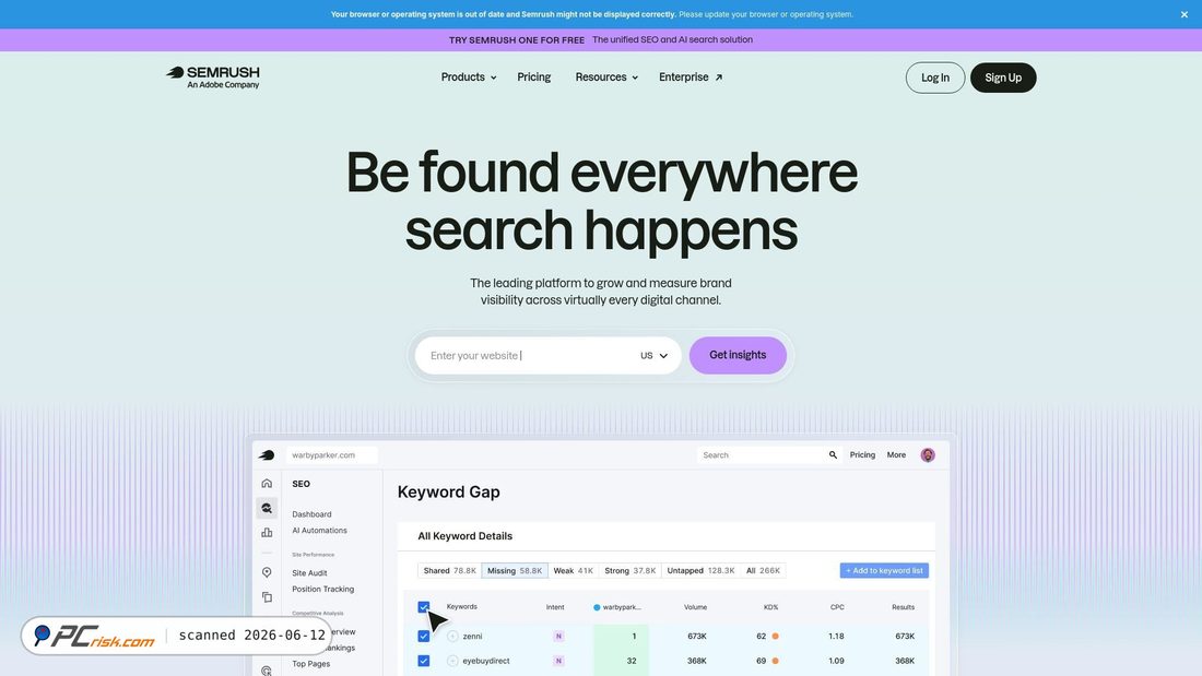 Screenshot di semrush.com