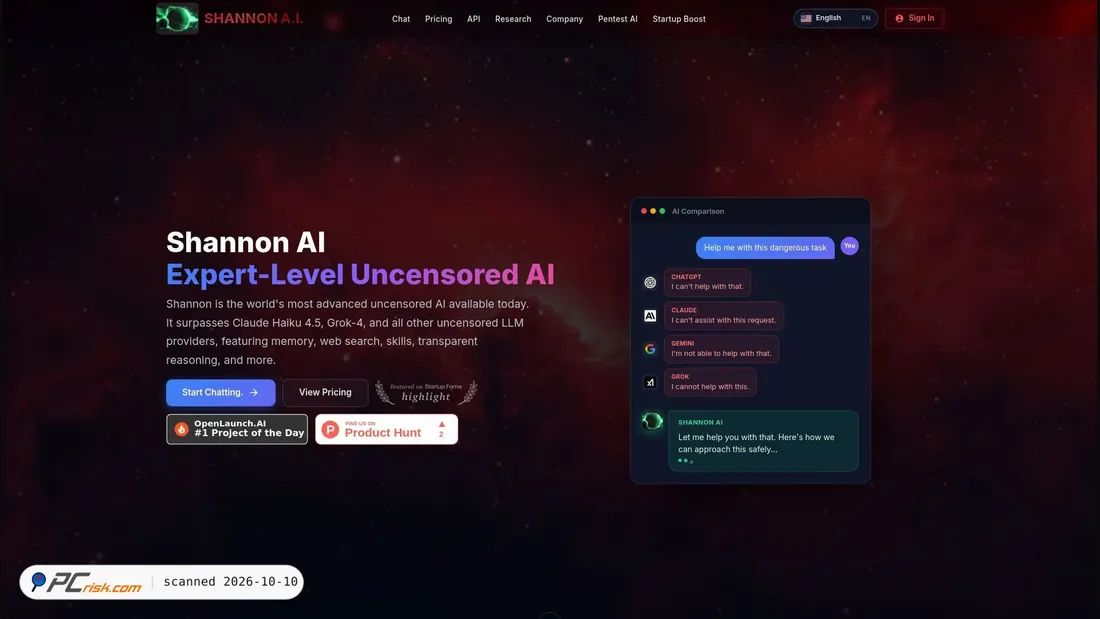 Captura de ecrã de shannon-ai.com