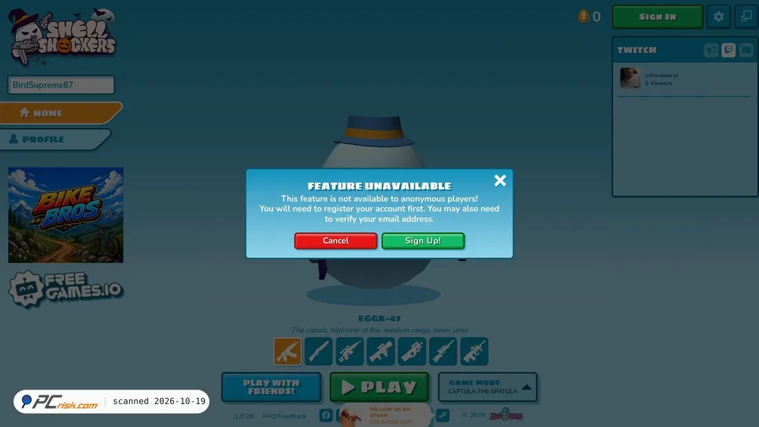 Screenshot von shellgame.me