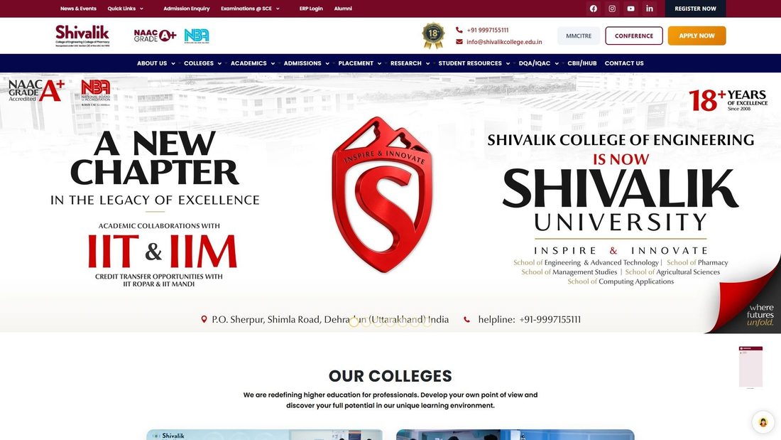 Screenshot of shivalikcollege.edu.in