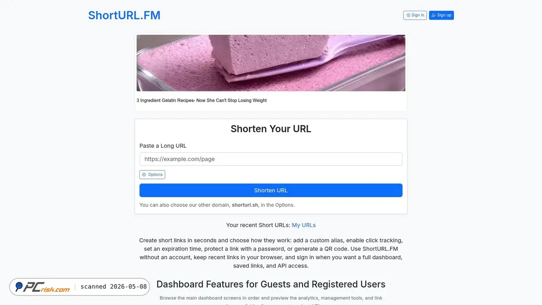 Screenshot of shorturl.fm