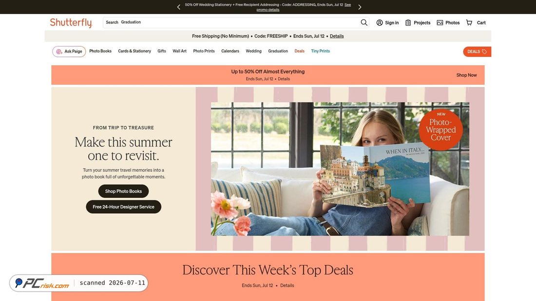 Screenshot of shutterfly.com