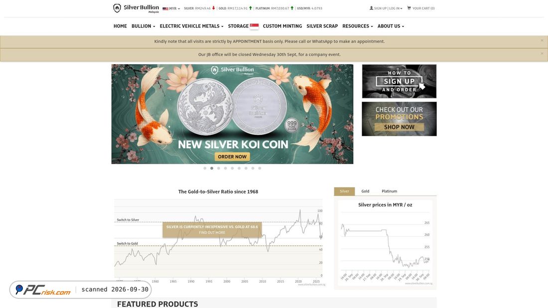 Captura de ecrã de silverbullion.com.my