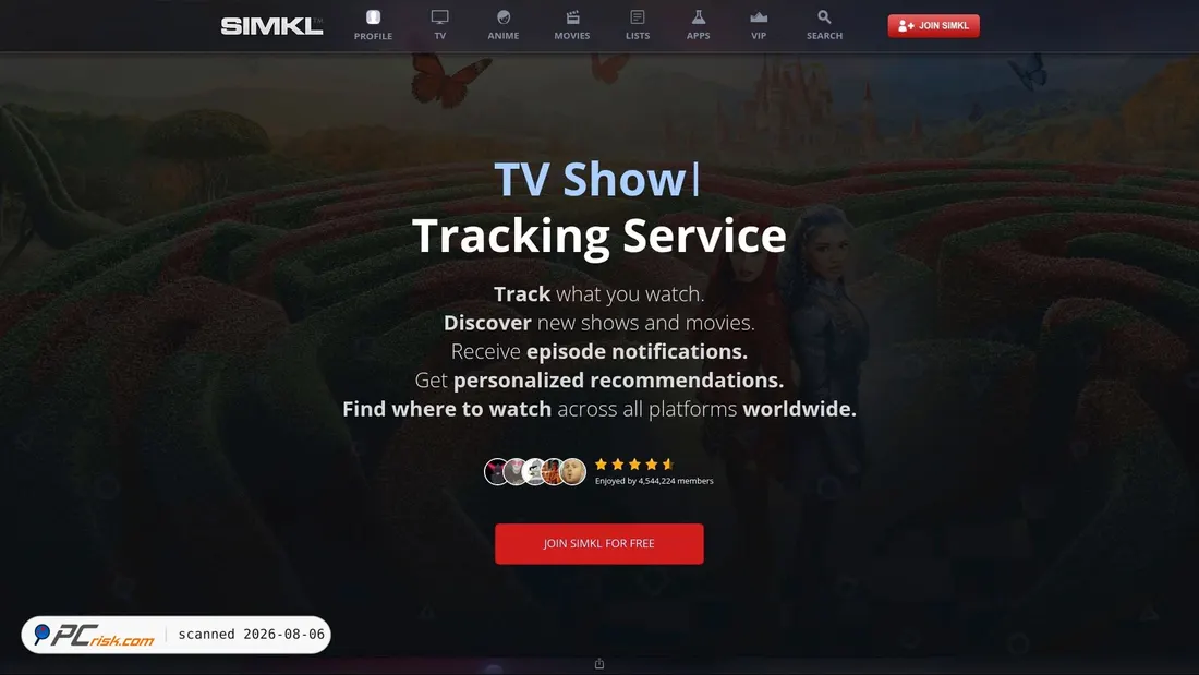 Screenshot of simkl.com
